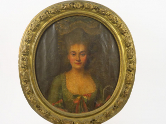 Vente aux enchères Ecole française XVIIIème "Portrait de femme à la coiffe". Huile sur to
