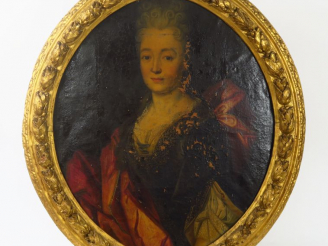 Vente aux enchères Ecole française XVIIIème "Portrait de femme au corset". Huile sur toil