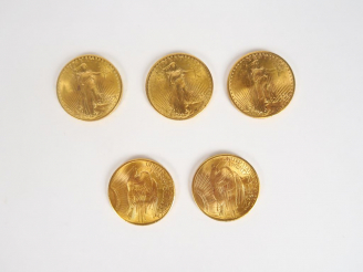Vente aux enchères Cinq pièces de 20 Dollars or, 1924.