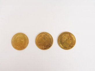 Vente aux enchères Trois pièces de 10 Francs or, 1859-A, 1863-BB, 1911