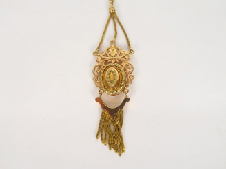 Vente aux enchères Chaine or et pendentif porte photo Napoléon III en or et verre. Poids 