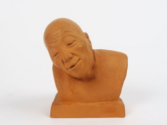 Vente aux enchères 	G. HAUCHECORNE. "Portrait de chinois". Statuette en terre cuite. Sign