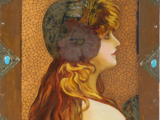 Vente aux enchères F. BRUHN. "Jeune fille". Fixé sous verre dans un cadre de style Art No