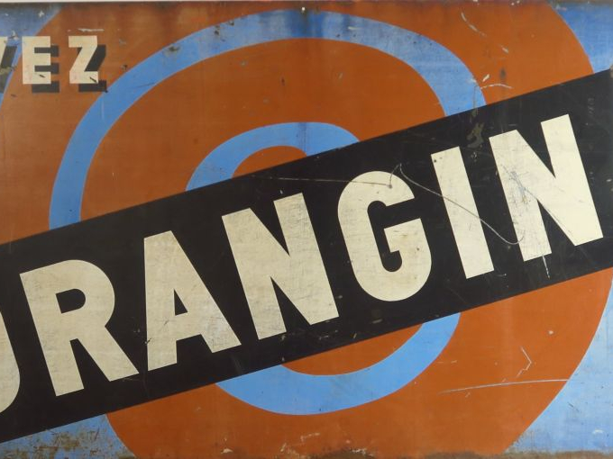 VILLEMOT. "Buvez Orangina". Plaque publicitaire en tôle polychrome. Di
