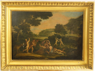 Vente aux enchères Ecole française XVIIIème. "Amours jouant dans un parc". Huile sur toil