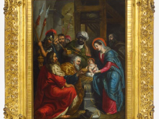Vente aux enchères Ecole flamande XVIIIème. "L'adoration des mages". Huile sur cuivre. Di