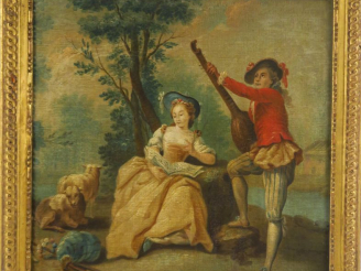 Vente aux enchères 	Ecole française fin XVIIIème/début XIXème dans le goût de Watteau "Sc