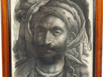 Vente aux enchères Ecole française fin XIXème. "Portrait d'homme au turban". Dessin au cr