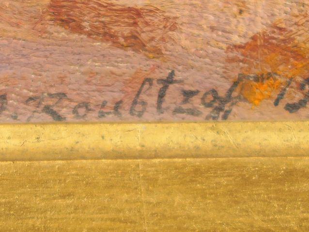 A. ROUBTZOFF. "Paysage au crépuscule". Huile sur toile, signée en bas 
