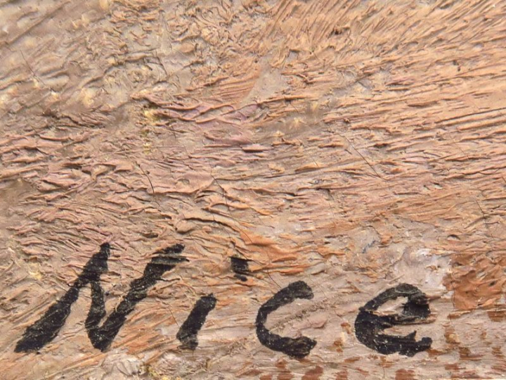 A. ROUBTZOFF. "La plage de Nice". Huile sur toile marouflée sur carton