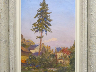 Vente aux enchères A. ROUBTZOFF. "Vue de Montmélian". Huile sur toile marouflée sur carto