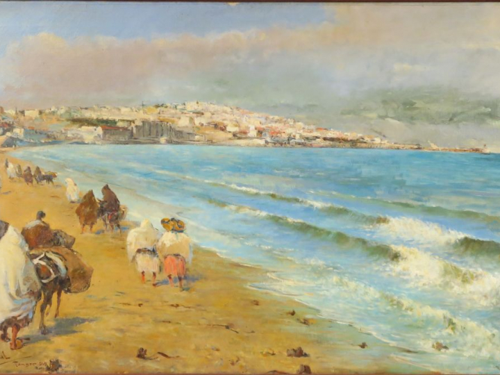 C. ABASCAL. "La baie de Tanger". Huile sur toile, signée en bas à gauc