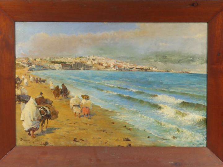 C. ABASCAL. "La baie de Tanger". Huile sur toile, signée en bas à gauc