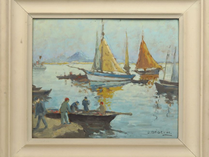 J. DEGEILH. "La Goulette, Tunisie". Huile sur panneau, signée en bas à