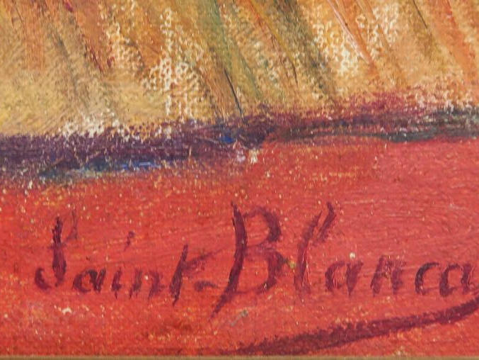 SAINT BLANCAT. "Joueuse de tambourin". Huile sur panneau, signée en ba