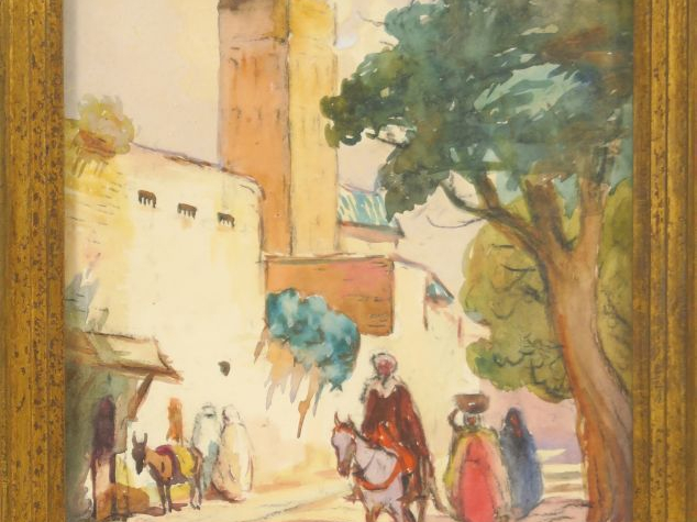 MATTEO BRONDY. "Ville animée en Afrique du Nord" Aquarelle  signée en 