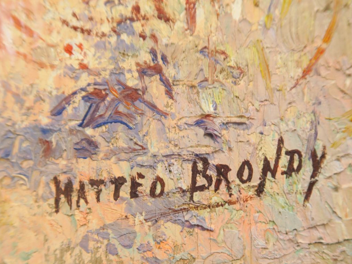 MATTEO BRONDY. "Cavalier arabe". Huile sur panneau, signée en bas à dr