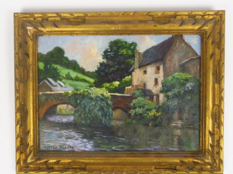 Vente aux enchères MATTEO BRONDY. "Le moulin". Huile sur panneau, signée en bas à gauche.