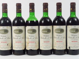 Vente aux enchères 6 BOUTEILLES CHÂTEAU PATACHE D'AUX CB MEDOC - 1976 - CBO - 2 BG/1 LB/2