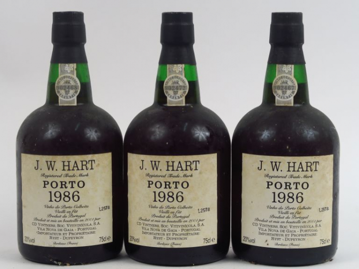 3 BOUTEILLES PORTO J.W. HART - 1986 - MISE : 2001