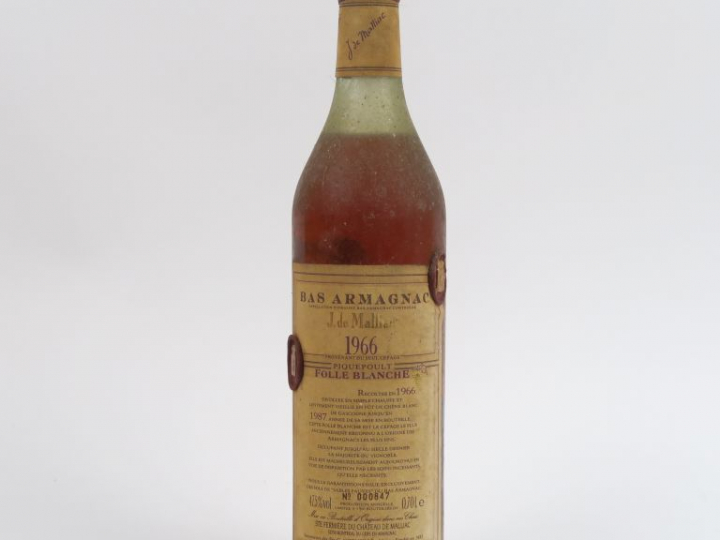 1 BOUTEILLE BAS ARMAGNAC 'FOLLE BLANCHE' J. DE MAILLAC  47,5 ° - 1966 