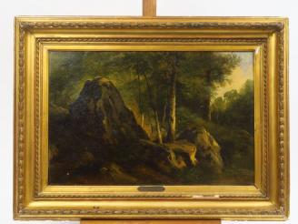 Vente aux enchères Jules COIGNET (attribuée à) "En forêt de Fontainebleau" Huile sur cart