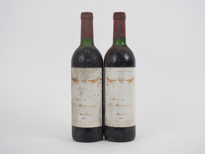 2 BOUTEILLES BARON PHILIPPE MISE DE LA BARONNIE MEDOC - 1988 - LB/BS