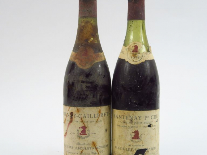 2 BOUTEILLES JABOULET VERCHERE : 1 VOLNAY CAILLERETS 1962 4 CM/BS - 1 