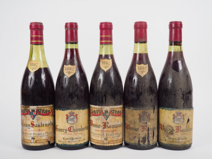 5 BOUTEILLES DE 1967 : 3 BOUTEILLES VOSNE ROMANEE : 2 C. PONCELET 2 CM