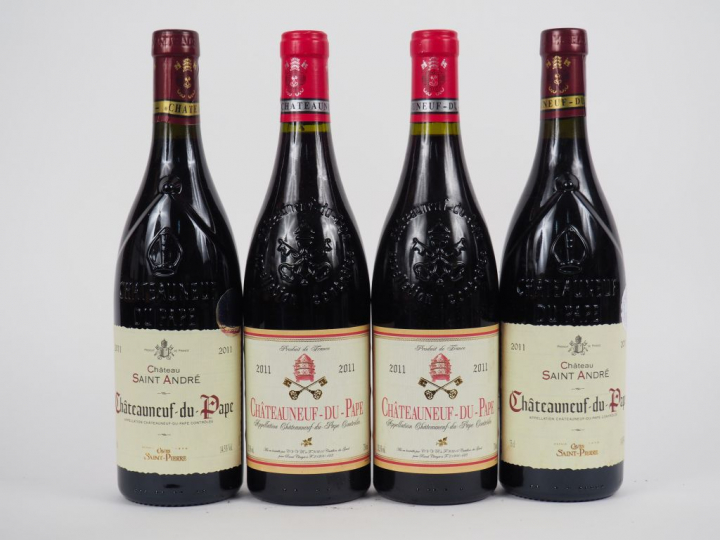 4 BOUTEILLES CHATEAUNEUF DU PAPE 2011 : 2 CLERGET - 2 CHÂTEAU ST ANDRE