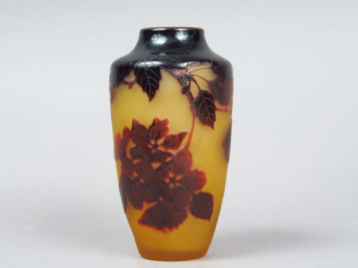 D'ARGENTAL. Vase en verre gravé en camée et à l'acide à décor de fleur