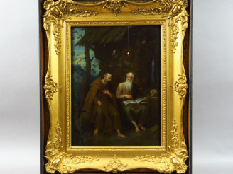 Vente aux enchères Ecole flamande XVIIIe. "Saint Jérôme". Paire d'huiles sur panneaux. Di