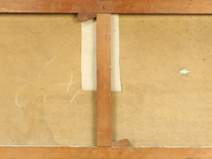 P. COSTES. "Paysage lacustre".  Huile sur toile, signée en bas à droit
