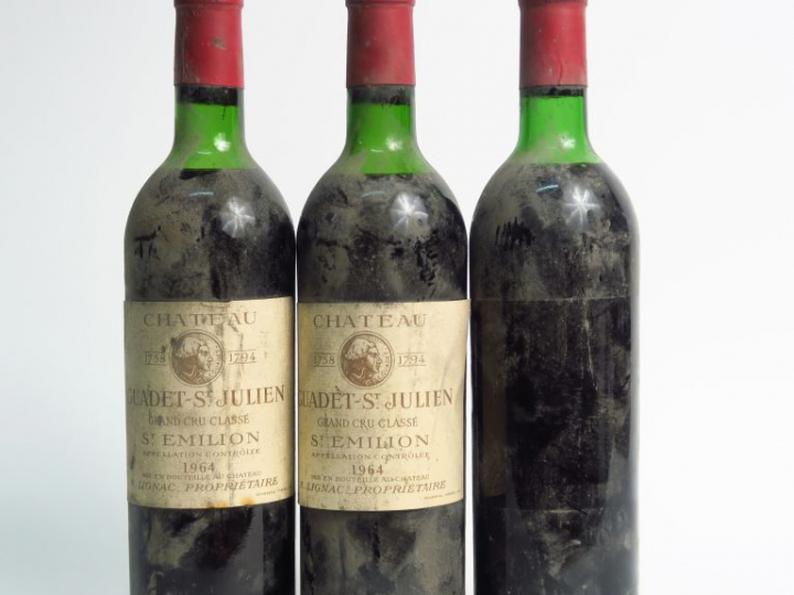 3 BOUTEILLES CHÂTEAU GUADET ST JULIEN GCC ST EMILION - 1964 - HEP/1 SE