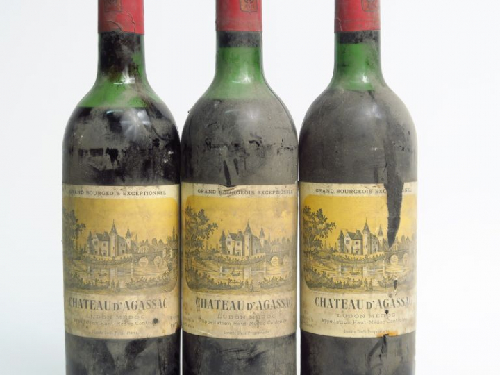 3 BOUTEILLES CHÂTEAU D'AGASSAC CB HAUT MEDOC - 1970 - 1 LB/1 LB-HEP/1 