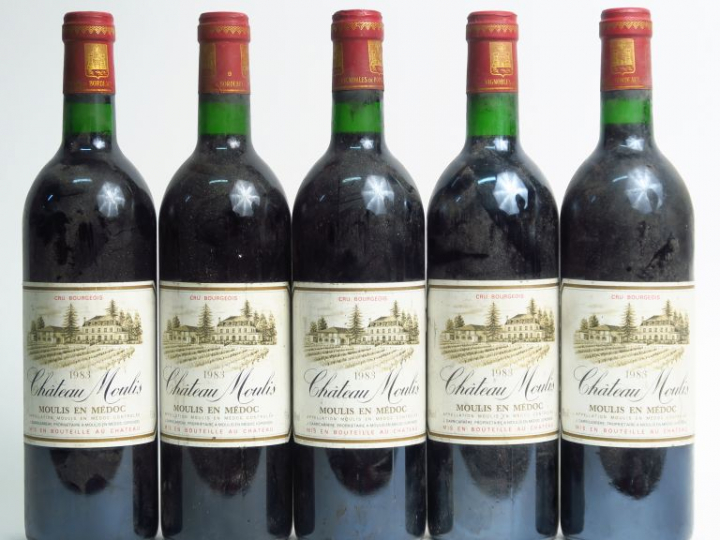 5 BOUTEILLES CHÂTEAU MOULIS CB MOULIS - 1988 - BG