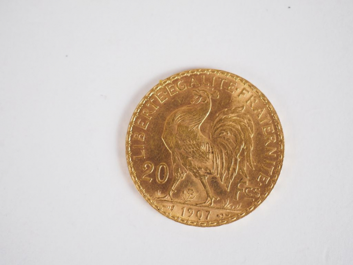 Une pièce de 20 Francs or, 1907.