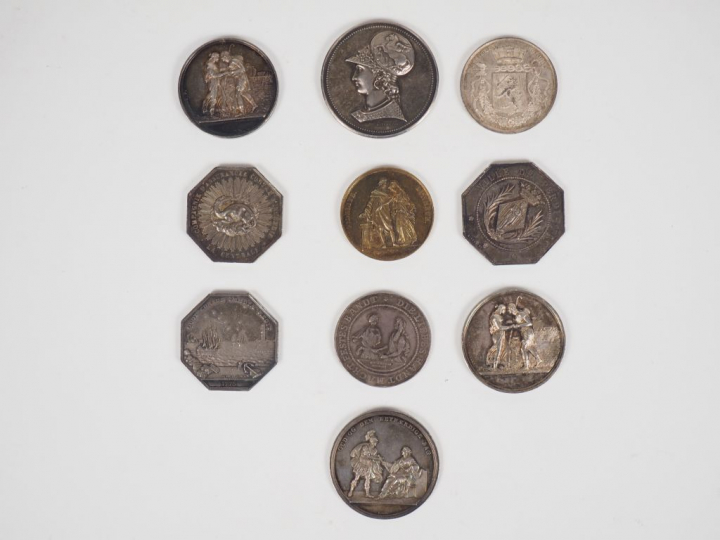Ensemble de dix médailles en argent.  Poids. 203 g