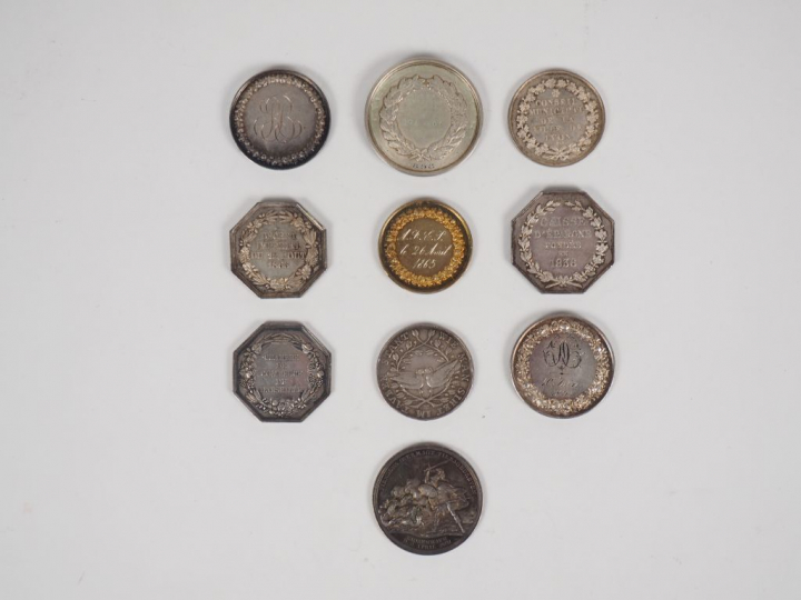 Ensemble de dix médailles en argent.  Poids. 203 g