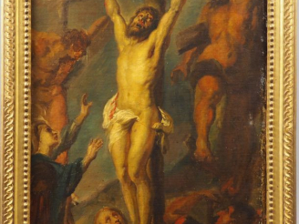 Vente aux enchères Ecole française XIXème. "Crucifixion". Huile sur toile. Dim. : 65 x 45