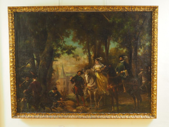 Cesare DELL'ACQUA (attribué à). "Retour de chasse". Grande huile sur t