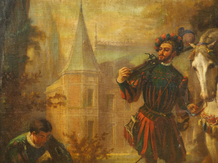 Cesare DELL'ACQUA (attribué à). "Retour de chasse". Grande huile sur t