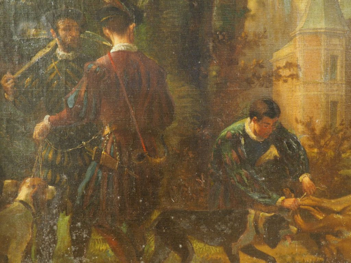 Cesare DELL'ACQUA (attribué à). "Retour de chasse". Grande huile sur t