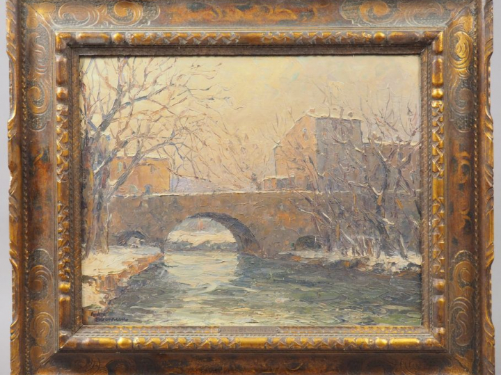 ANDRE BERONNEAU. " Effet de neige". Huile sur panneau, signée en bas à