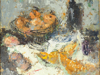 Vente aux enchères M. CALVET. "Nature morte aux fruits". Huile sur panneau, signée en bas