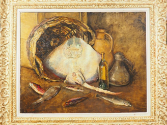 Vente aux enchères Jean Théodore CONRAD KICKERT. "La raie, nature morte". Huile sur isore