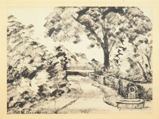 Vente aux enchères Jean Théodore CONRAD KICKERT. "Jardin à Compiègne" Encre, signée, daté