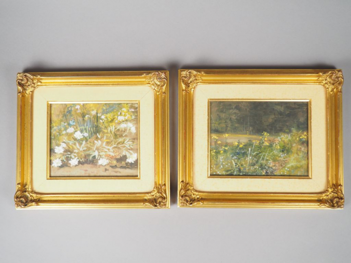 A. MOREAU-NERET. "Nature morte et Paysage".  Paire d'aquarelles, signé