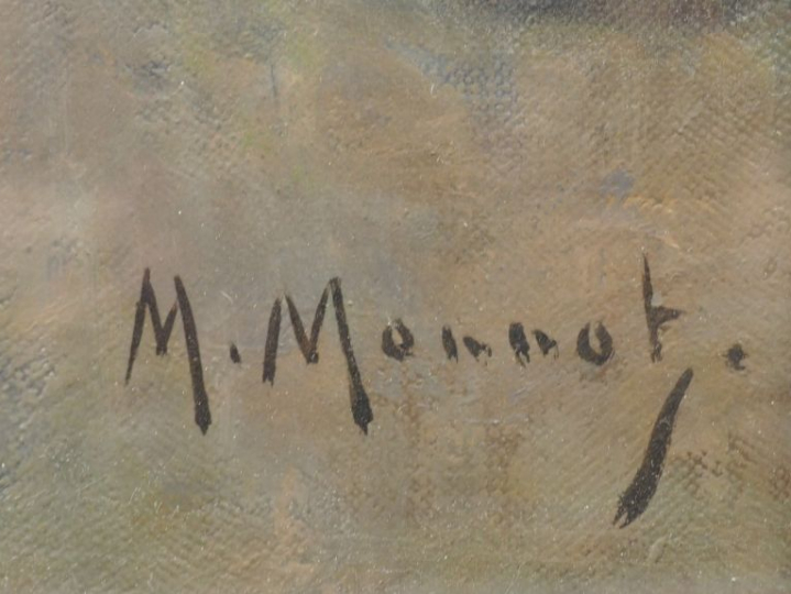 M.MONNOT. "La cuisinière". Huile sur toile, signée en bas à droite. Di