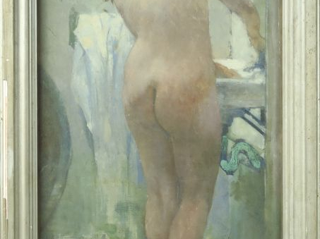 Fernand SABATTE. 'Femme à la toilette'. Huile sur toile, signée en bas